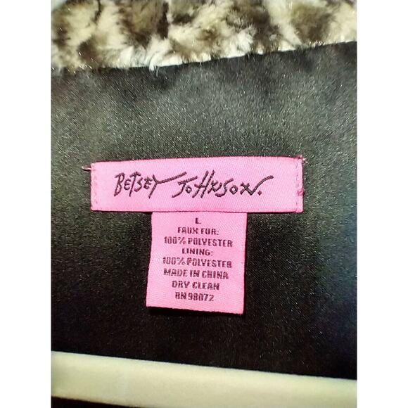 Betsey Johnson Leopard Print Faux Fur Vest Large Hook Closure Pockets EUC - Picture 4 of 5